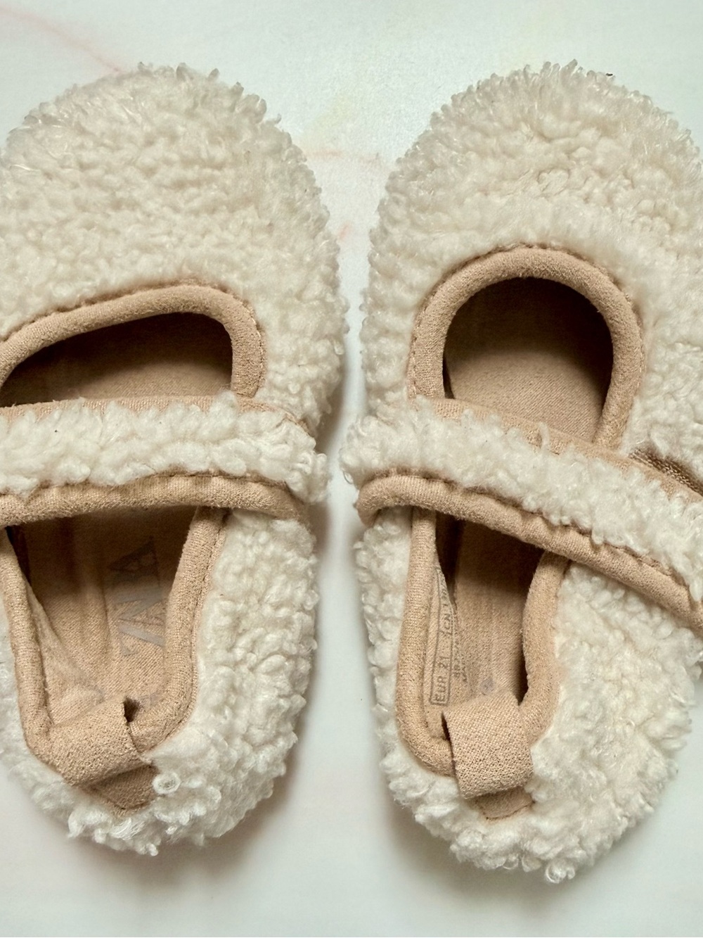 Zara Cream Sherpa Mary Jane Footies for Kids